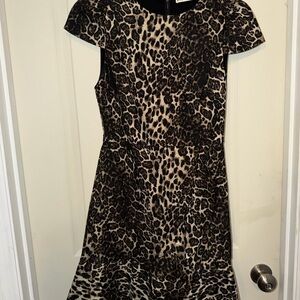 Alice + Olivia Leopard Print Metallic Ruffle Mini Dress Size S EUC